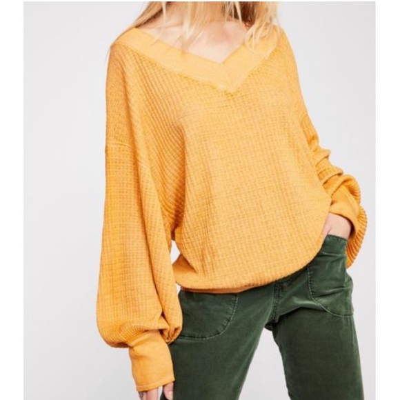 Free People We The Free South Side Thermal Top Mustard Yellow S - Picture 3 of 15